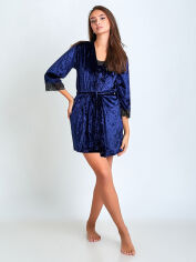 Акція на Халат жіночий велюровий великого розміру BARWA garments 0251 XL Темно-синій від Rozetka