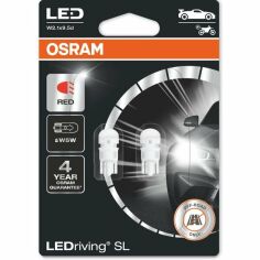 Акция на Лампа Osram светодиодная 12V W5W Led 1W W2.1x9.5D Ledriving Sl Красный (2шт) (OS_2825_DRP-02B) от MOYO
