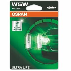 Акція на Лампа Osram накаливания 12V W5W 5W W2,1x9,5d Ultra Life (2шт) (OS_2825_ULT-02B) від MOYO