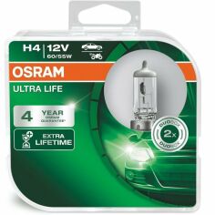 Акция на Лампа Osram галогеновая 12V H4 60/55W P43T Ultra Life, Duobox (2шт) (OS_64193_ULT-HCB) от MOYO
