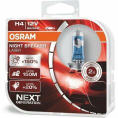 Акция на Лампа Osram галогеновая 12V H4 60/55W P43T Night Breaker Laser Next Generation +150%, Duobox (2шт) (OS_64193_NL-HCB) от MOYO