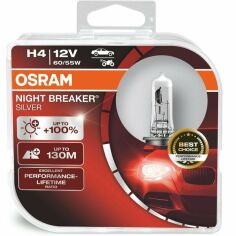 Акція на Лампа Osram галогеновая 12V H4 60/55W P43T Night Breaker Silver +100%, Duobox (2шт) (OS_64193_NBS-HCB) від MOYO