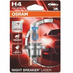 Акция на Лампа Osram галогеновая 12V H4 60/55W P43T Night Breaker Laser Next Generation +150% (OS_64193_NL-01B) от MOYO