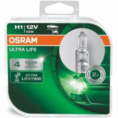 Акция на Лампа Osram галогеновая 12V H1 55W P14.5S Ultra Life, Duobox (2шт) (OS_64150_ULT-HCB) от MOYO