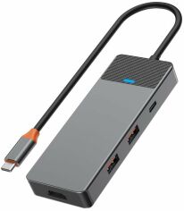 Акція на Wiwu Adapter Linker A721HD 7in1 USB-C to USB-C+2xUSB3.1+HDMI+SD/MicroSD+PD Grey від Y.UA