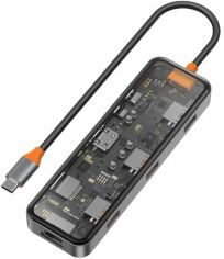 Акція на Wiwu Adapter Cyber 8in1 USB-C to 3xUSB3.0+HDMI+RJ45+USB-C+SD/MicroSD Space Gray від Y.UA
