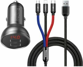 Акция на Baseus Car Charger Digital Display Dual 24W with Primary Colors 3-in-1 Gray (TZCCBX-0G) от Stylus