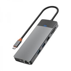 Акция на Wiwu Adapter Linker A12HV 12in1 USB-C to USB-C+2xUSB2.0+2xUSB3.0+SD/MicroSD+VGA+2xHDMI+RJ45+PD Grey от Stylus