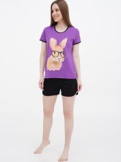 Акція на Піжама (футболка + шорти) жіноча великих розмірів бавовняна LUCCI 120131052 46 Фіолетова від Rozetka