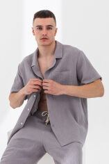 Акція на Рубашка муслиновая мужская с коротким рукавом German Volf серый S від Podushka