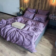 Акція на Комплект постільної білизни Lelit Сімейний 150х215 см x 2 шт Фіолетовий Страйп сатин SS-3020/1 від Rozetka