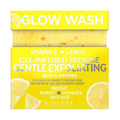 Акція на Губка для ніжного відлущування Biovene Glow Wash Gentle Exfoliating Gel-Infused Sponge з вітаміном С та лимонним гелем, 75 г від Eva