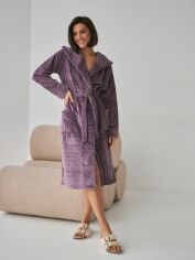 Акція на Халат жіночий теплий з капюшоном BARWA garments 0227/1 S Темно-фіолетовий від Rozetka