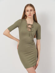 Акція на Сукня-футболка коротка літня жіноча H&M 1003000arl XS Хакі від Rozetka
