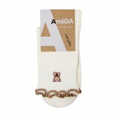 Акция на Шкарпетки жіночі AmiGA з рюшами, молочні, з ведмедем, розмір 23-25 от Eva