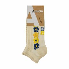 Акция на Шкарпетки жіночі Аміга жіночі укорочені візерунок жовто-блактні квіти р.23-25 от Eva