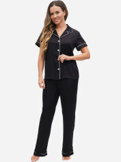 Акция на Піжама (сорочка + штани) жіноча великих розмірів Martelle Lingerie М-320 42 (XL) Чорна от Rozetka