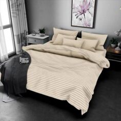 Акція на Простирадло на резинці MirSon Ranforce Elite 17-0602 Stripe Creamy 80x190x25 см від Rozetka