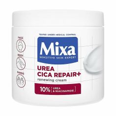 Акція на Відновлювальний крем Mixa Urea Cica Repair+ з сечовиною, для сухої  шкіри обличчя, рук та тіла, 400 мл від Eva