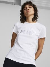 Акція на Футболка Puma Ess+ Metallic Logo Tee 84830302 L White-silver metallic від Rozetka