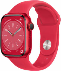 Акція на Apple Watch Series 8 41mm GPS+LTE (PRODUCT) Red Aluminum Case with (PRODUCT) Red Sport Band (MNJ23, MNV63) від Stylus