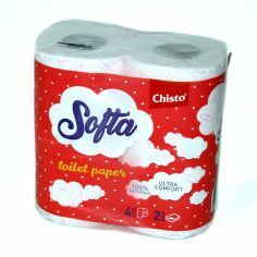 Акція на Туалетний папір Chisto Softa на гільзі,  біло-рожевий, 2-х шаровий, 4 шт від Eva
