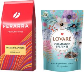 Акция на Набір кави Ferarra Crema Irlandese 1 кг + чай Lovare Champagne Splashes 50 пірамідок по 2 г от Rozetka