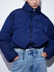 Акция на Куртка демісезонна коротка жіноча H&M WW1161620 L Темно-синя от Rozetka