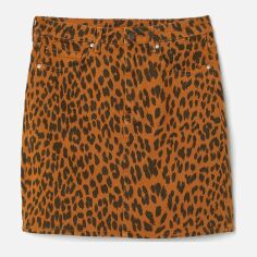 Акція на Спідниця джинсова міні літня пряма жіноча H&M 0736319_леопард_04 34 Світло-коричнева від Rozetka