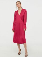 Акція на Сукня міді осіння жіноча H&M 0738404_Vвиріз нахльост_01 36 Темно-рожева від Rozetka