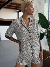 Акція на Піжама (футболка + шорти) жіноча бавовняна великих розмірів Roksana Lana 1416 XL Біла, Коричнева від Rozetka