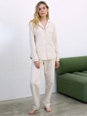Акция на Піжама (кофта + штани) жіноча бавовняна великих розмірів Roksana Fresh Look 1245 XL Бежева от Rozetka