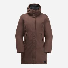 Акция на Куртка демісезонна подовжена з капюшоном жіноча Jack Wolfskin Salier Coat 1116141-5165 L Коричнева от Rozetka