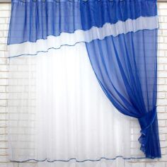 Акція на Кухонний комплект VR-Textil № 018к штора та тюль з ламбрекеном синій/білий 170х280 (50-316) від Rozetka