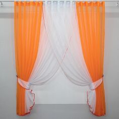 Акция на Комплект штор кухонних VR-Textil № 096к з підв'язками помаранчевий/білий 170х400 (50-671) от Rozetka