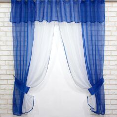 Акция на Комплект штор кухонних VR-Textil № 090к з ламбрекеном на карниз 1-1.5 м синій/білий 170х270 (50-625) от Rozetka