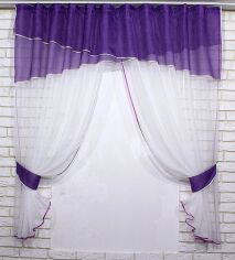 Акция на Комплект штор кухонних VR-Textil № 091к з ламбрекеном на карниз 1-1.5 м фіолетовий/білий 170х280 (50-269) от Rozetka