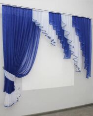 Акция на Кухонний комплект VR-Textil шторка з ламбрекеном № 070к Синій із білим 170х200 см (50-761) от Rozetka