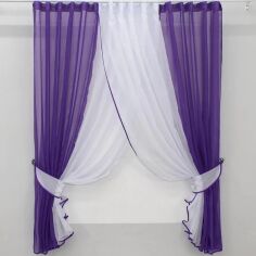 Акція на Кухонні шторки VR-Textil із підв'язками Фіолетовий з білим 170х400 см (50-802) від Rozetka
