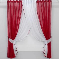 Акция на Кухонні шторки VR-Textil із підв'язками Червоний з білим 170х400 см (50-806) от Rozetka