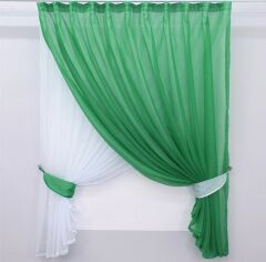 Акция на Комплект штор кухонних VR-Textil Дует № 076к із підв'язками Зелений з білим 170х280 см (50-835) от Rozetka