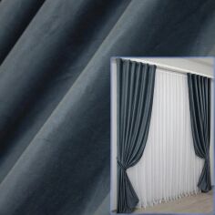 Акция на Комплект штор VR-Textil з тканини оксамит Kadife Колір темно-синій 1.5х2.75м х 2 шт (30-948T) от Rozetka