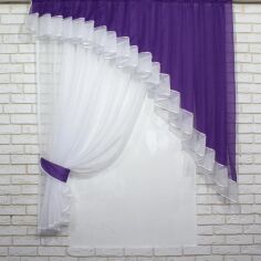 Акция на Кухонний комплект VR-Textil № 062к штора з ламбрекеном 150х170 см Фіолетовий з білим (50-064) от Rozetka