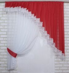 Акция на Кухонний комплект VR-Textil № 062к штора з ламбрекеном 150х170 см Червоний з білим (50-495) от Rozetka