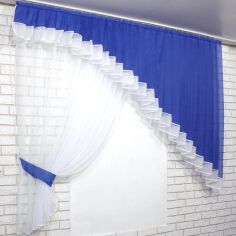 Акція на Кухонний комплект VR-Textil № 062к штора з ламбрекеном 200х170 см Синій з білим (50-614) від Rozetka