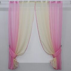 Акция на Комплект кухонних штор VR-Textil № 017к з підв'язками на карниз 1 - 1.5 м 265х170 см Рожевий з бежевим (50-008) от Rozetka