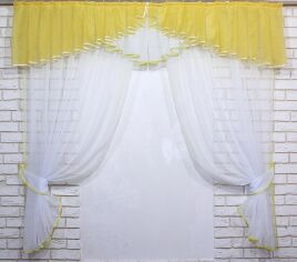 Акція на Кухонний комплект VR-Textil № 087к Аннет шторки з ламбрекеном 170х170 см Жовтий з білим (50-518) від Rozetka