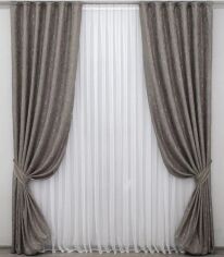 Акция на Комплект готових штор VR-Textil Льон мармур Колекція Pavliani 270х150 см Колір Сіро-коричневий х 2 шт (33-0001) от Rozetka