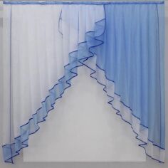 Акція на Кухонний комплект VR-Textil на карниз 170х150 см Колір Блакитний з білим (50-026) від Rozetka