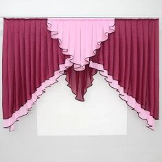 Акция на Кухонний комплект VR-Textil на карниз 2 м 170х200 см Колір Бордовий з рожевим (50-957) от Rozetka